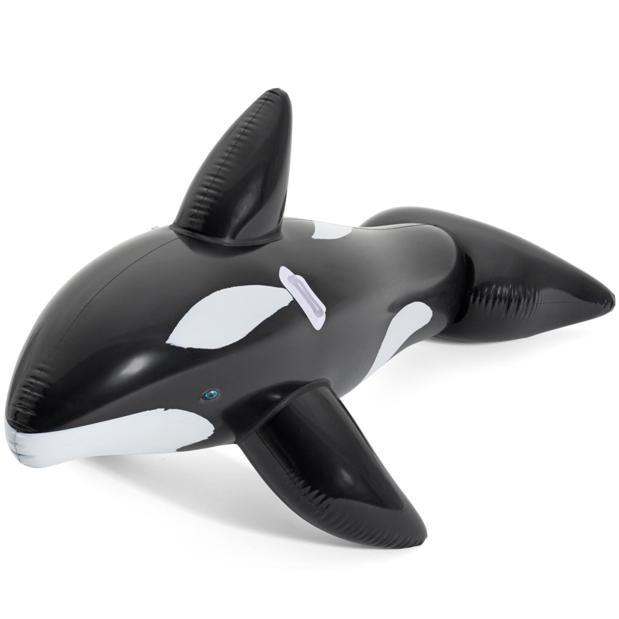 Bestway Jumbo Whale Rider Black and White 80x40inch Inflatable Ride On Pool Float, Ocean Animal Character Lounger